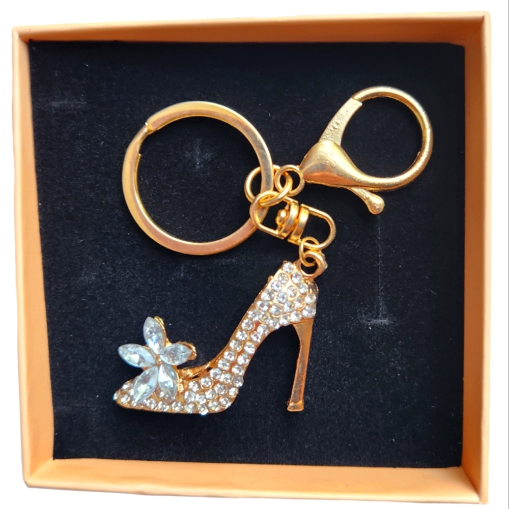 Bag Charm High Heel Shoe Keychain Rhinestone Key Ring Purse in Gift Box NWOT